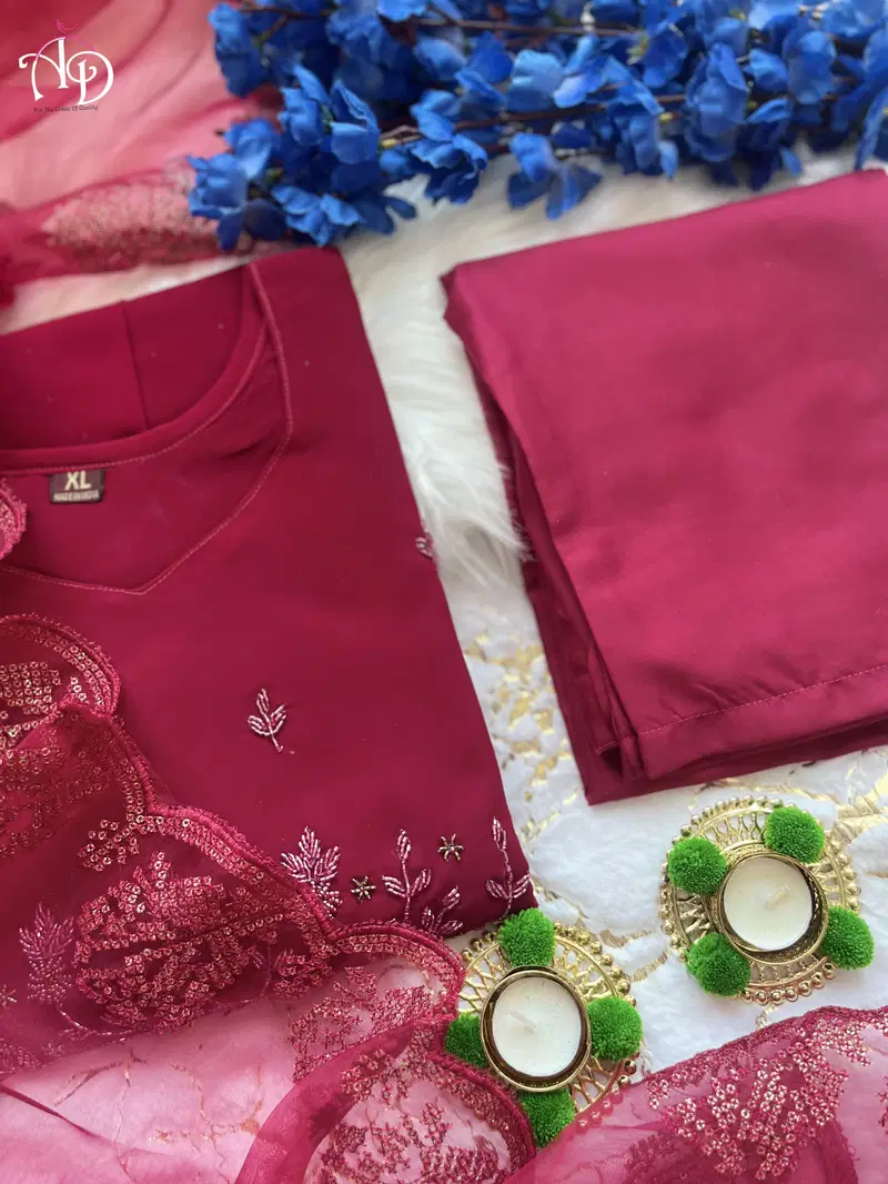 Akshar Designer Georgette Hand Embroidery Kurti With Bottom Dupatta Wholesale Shop In Surat
